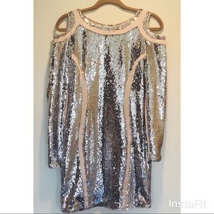 LF Silver Sequin Long Sleeve Dress